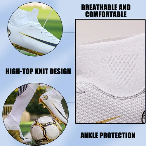 Vista 3 de Zapatos de fútbol para hombre, botas de fútbol profesionales de caña alta, transpirables, atléticas, para exteriores, interiores, césped, césped