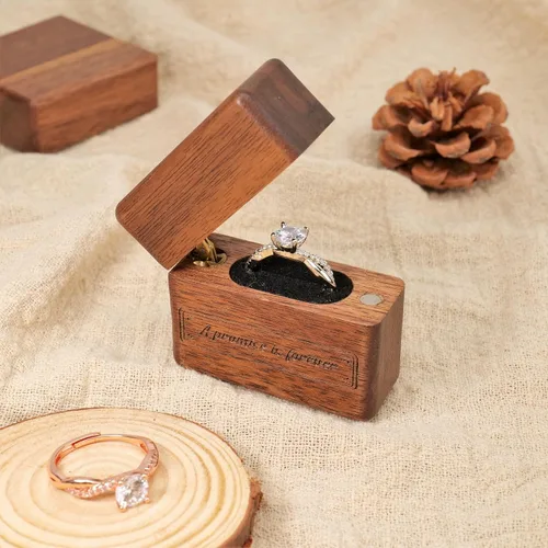 Vista 4 de Yookin Caja de anillo de madera portátil, caja de anillo de madera, compromiso, propuestas, ceremonia de boda, caja de anillo de exhibición