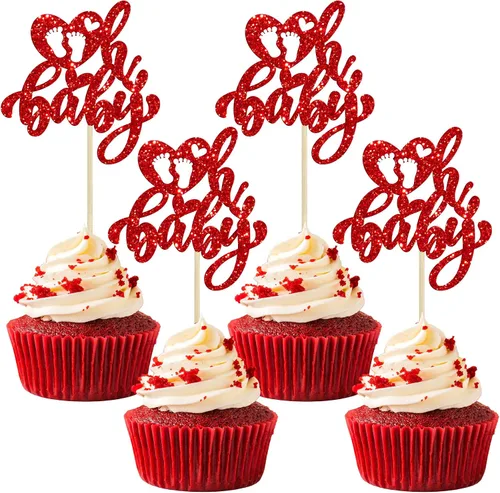 Vista 17 de 24 piezas de decoración de cupcakes con purpurina dorada para el día de San Valentín, temática de San Valentín, fiesta de cumpleaños, suministros