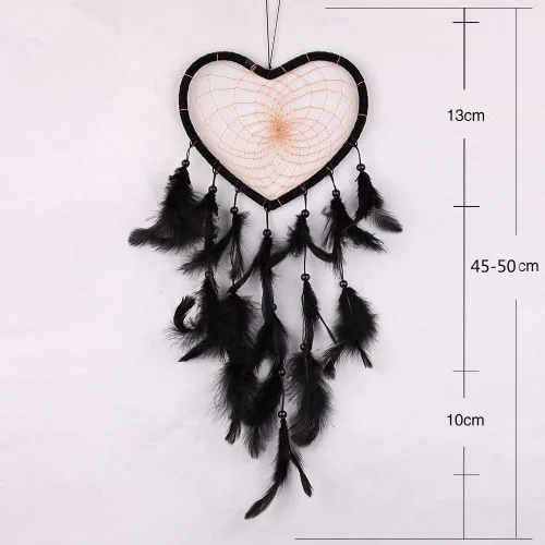 Vista 2 de Atrapasueños en forma de corazón para decoración de pared, cuentas de plumas para colgar en la pared, atrapasueños para decoración de habitación