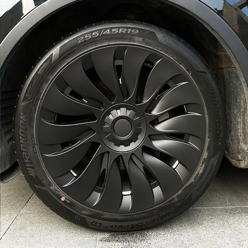 Vista 10 de KAVANIC 4 piezas de cubierta de rueda Compatible con Tesla Model Y 19 pulgadas 2020-2024 ABS tapacubos estilo cuchilla negro mate Compatible