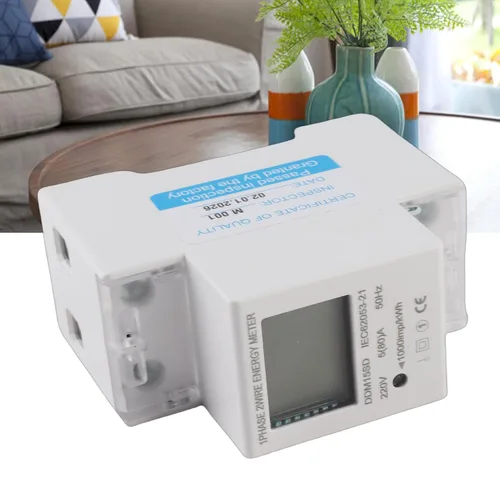 Vista 2 de Medidor de KWh de energía electrónica, 5-80A DDM15SD, monofásico, riel DIN de 1.378 in, retroiluminación LCD, sin botón de reinicio