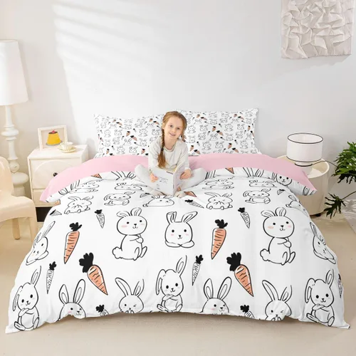Vista 9 de Erosebridal - Juego de ropa de cama kawaii, juego de funda de edredón con diseño de fresa rosa, para mujeres, niñas y niños, decoración