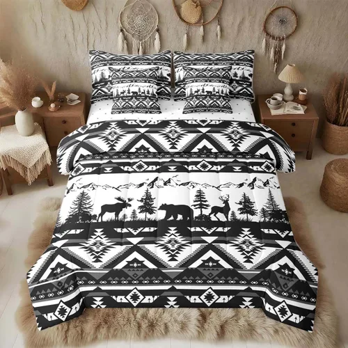 Vista 119 de Feelyou Juego de edredón de ciervo con sábanas – Tamaño Queen 7 piezas Juego de ropa de cama infantil de caza rústica – Cama de ciervo de cabaña