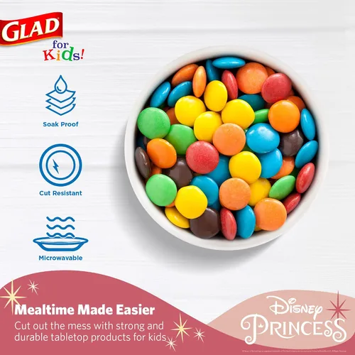 Vista 4 de Glad para Niños Cuencos de Papel para Snacks de Princesas Disney, "Magic is in All of US" - Resistentes, Aptos para Microondas, Tazas Desechables