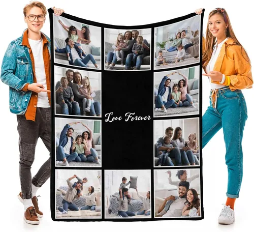 Vista 12 de D-Story Mantas personalizadas con fotos, regalos personalizados para parejas, regalos de aniversario y cumpleaños para esposa, marido, novia, novio