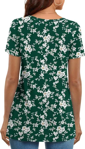 Vista 4 de CATHY Camisas elegantes de manga corta para mujer, estilo casual, con botones, cuello en V, holgadas
