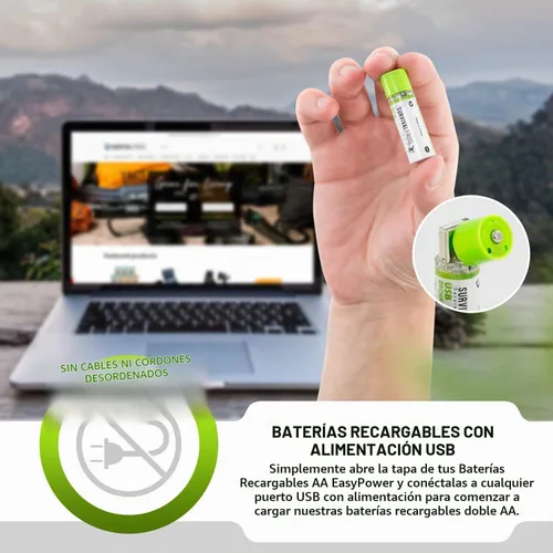 Vista 2 de Survival Frog EasyPower - Baterías recargables USB AA de 1.2 V/1450 mAh de larga duración, doble A USB Co. - (paquete de 4)