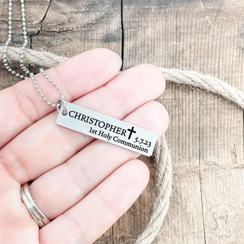 Vista 6 de Collar personalizado con colgante de primera comunión para niños, collar de primera comunión, regalo de primera comunión, collar religioso de cruz