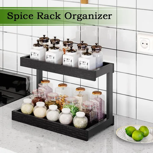 Vista 2 de MARTY Organizador de Especias de 2 Niveles para Encimera, 15.8''L Estación de Café/Organizador de Baño para Encimera, Estante de Mostrador