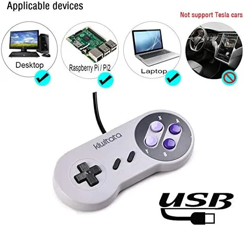 Vista 6 de KIWITATA 2 controladores USB clásicos SNES para juegos de PC, retro SNES con cable USB emulador controlador para Windows XP 7 8 11 Mac Raspberry Pi