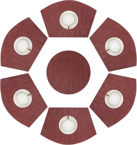 Vista 26 de SHACOS Juego de 5 manteles individuales pequeños en forma de cuña con centro de mesa, resistentes al calor, lavables (5, beige)