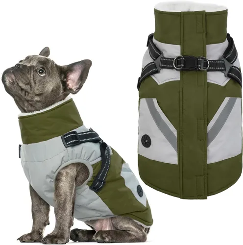 Vista 32 de IECOii Abrigos para perros pequeños, arnés de invierno con cremallera, color verde, talla XS, cálido abrigo de invierno para perros pequeños