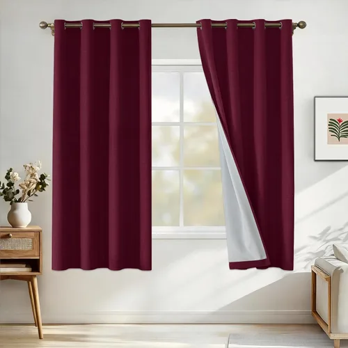 Vista 40 de Cortinas 100% opacas para dormitorio, cortinas opacas de 63 pulgadas de largo, cortinas opacas de lino para sala de estar, cortinas con ojales