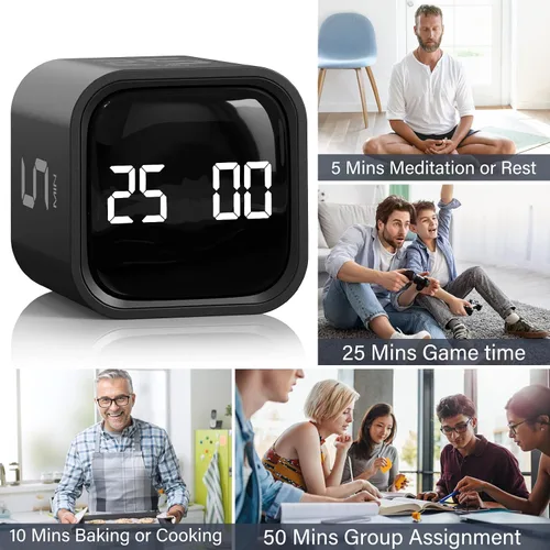 Vista 9 de Temporizador giratorio Pomodoro de 5, 25, 10 50 minutos preestablecido, temporizador de productividad de escritorio con sensor Gra vity, cubo