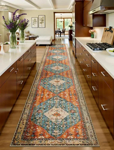 Vista 589 de SERISSA - Tapetes florales vintage, antideslizante, lavable, pequeño, ultrasuave, bohemio, de pelo bajo, para entrada, interiores, habitación