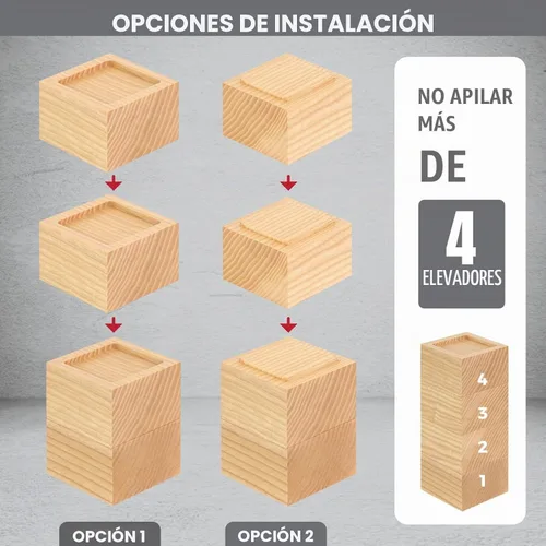 Vista 3 de FASONLA Elevadores de cama (juego de 4) – Elevadores de muebles de madera maciza de roble elevadores de altura de 2 pulgadas con agujero empotrado