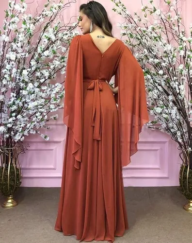 Vista 3 de FZETVN Vestido de noche de gasa con cuello en V para madre de novia