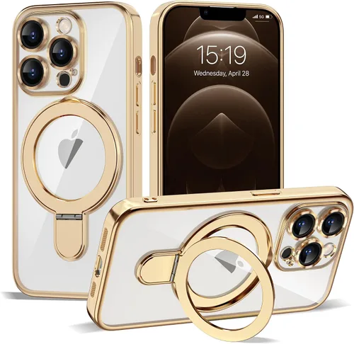 Vista 107 de Funda compatible con iPhone 12 con soporte de anillo magnético invisible [compatible con Mag-Safe] [Protector completo de lente de cámara] Funda