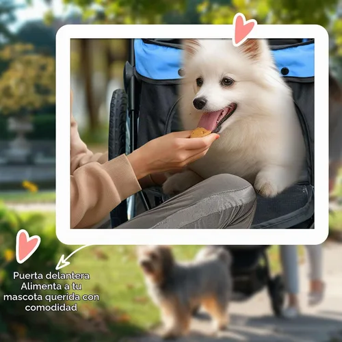 Vista 8 de PawHut Cochecito para mascotas de 3 ruedas, cochecito plegable para perros con toldo ajustable, correa de seguridad, cojín, cesta de almacenamiento
