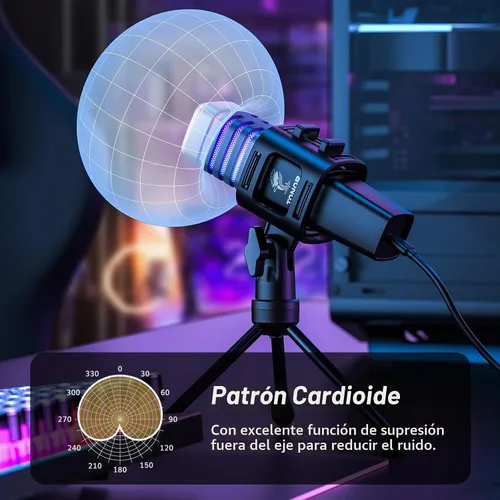 Vista 4 de TONOR Micrófono USB RGB, micrófono de condensador cardioide para computadora PC con soporte para trípode, filtro pop, soporte antivibración