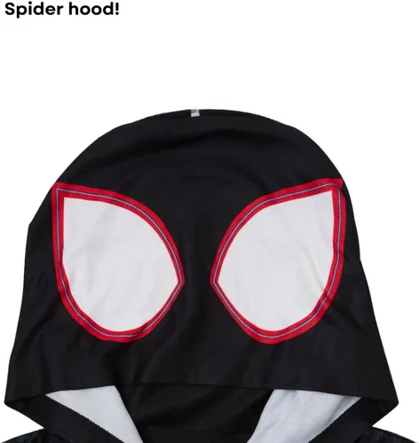 Vista 5 de Marvel Pijama de Spiderman para niños, disfraz de Spiderman con capucha de Miles Morales o para dormir con cremallera frontal, tallas 4-10