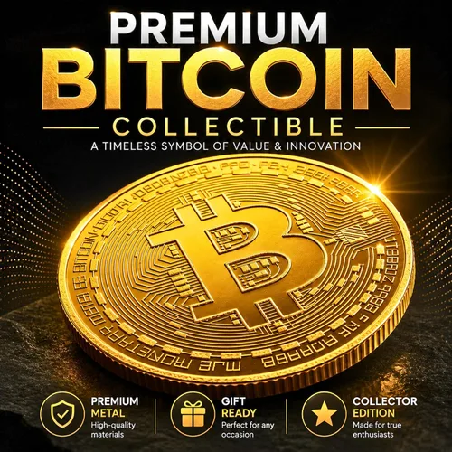 Vista 2 de Moneda de Bitcoin de coleccionista, token criptográfico conmemorativo, estuche acrílico Bitcoin - Paquete de 10