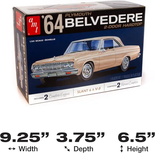 Vista 5 de AMT - 1964 Plymouth Belvedere (con motor recto 6) 2T, 1:25 (AMT1188M), blanco