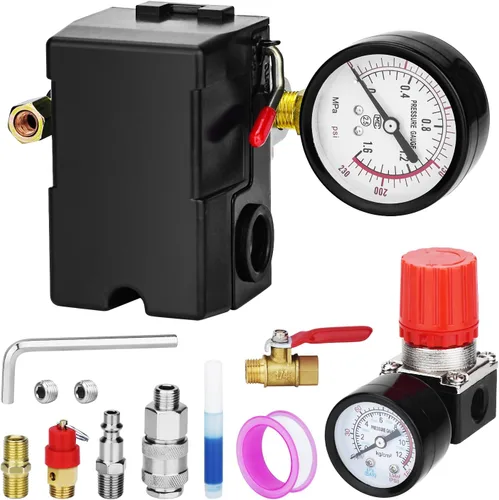 Vista 9 de Válvula de control universal del interruptor de presión del compresor de aire (90-120 PSI, 110V-240V) con regulador de 0-180 PSI y válvula de alivio