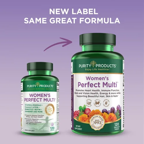 Vista 3 de Purity Products Multivitamínico perfecto para mujer, apoya la salud del tracto urinario, sistema inmunológico, hueso + músculo, cabello, piel, uñas