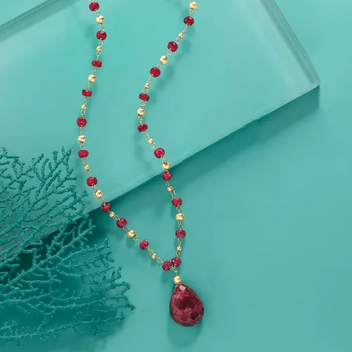 Vista 3 de Ross-Simons 2400 ct tw Ruby Station Necklace in 14kt Yellow Gold