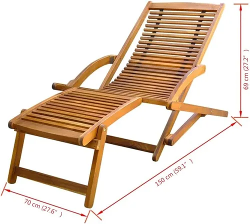 Vista 2 de vidaXL Tumbona, silla de patio con reposapiés, tumbona plegable, tumbona para patio trasero, piscina, porche, balcón, playa, madera de acacia maciza