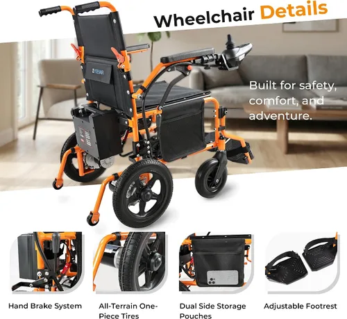 Vista 7 de YF001S Zygenair Silla de ruedas eléctrica de capacidad de 330 libras para adultos, 15 millas de alcance, silla de ruedas eléctrica ligera