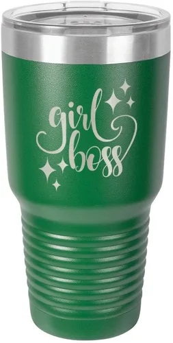 Vista 22 de GIRL BOSS - Vaso grabado con láser de acero con recubrimiento de polvo para viaje, sin BPA, para mantener tu bebida fría o caliente, idea de regalo