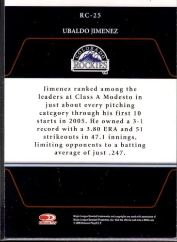 Vista 2 de Ubaldo Jimenez T3 Card 2005 Zenith Roll Call Autographs #25