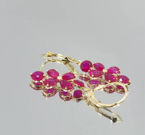 Vista 4 de Galaxy Gold GG Pendientes Ch elier Oro amarillo macizo de 14 k 7.40 ct Rubí, Gema Metal, Rubí