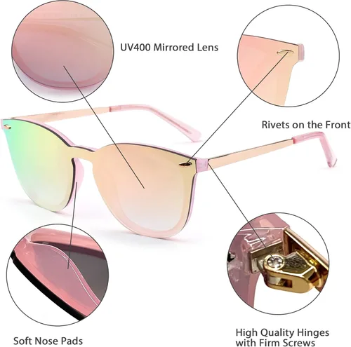 Vista 2 de Rimless Wayfarer Anteojos de sol en una sola pieza lente espejo reflectante, anteojos para hombres mujeres