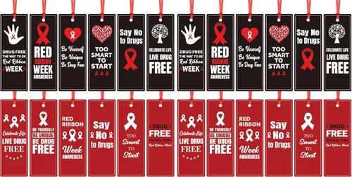 Vista 7 de Qilery 120 marcapáginas de cinta roja sin drogas de la semana de cinta roja, marcadores de concientización de la semana de la semana de la cinta