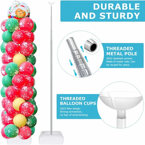 Vista 4 de Juego de 2 soportes de columna de globos para piso, kit de soporte de torre de globos actualizado 2025 con base pesada, soporte de globo de metal