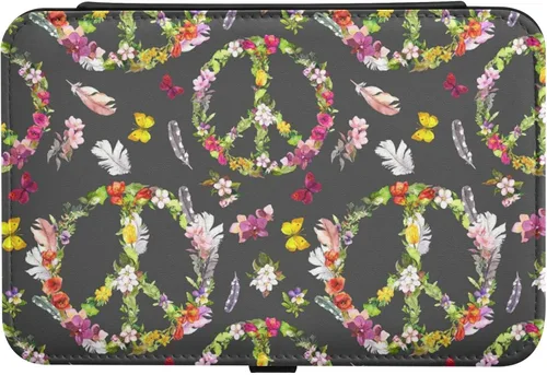 Vista 4 de Joyero de viaje, organizador de joyas pequeño de piel sintética para mujer, letrero de paz con flores para aretes, anillos, collares, pulseras