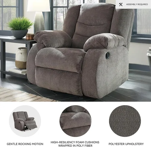 Vista 4 de Signature Design by Ashley Tulen - Mecedora reclinable contemporánea, movimiento mecedor suave, reclinación con lengüeta de tracción, tapicería