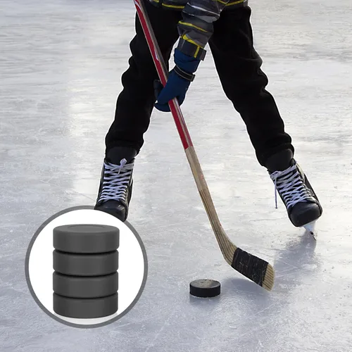 Vista 2 de Gatuida Hockey sobre hielo, 4 unidades de discos de hockey de goma para juego de piso de interior, deportes al aire libre, suministros de hockey