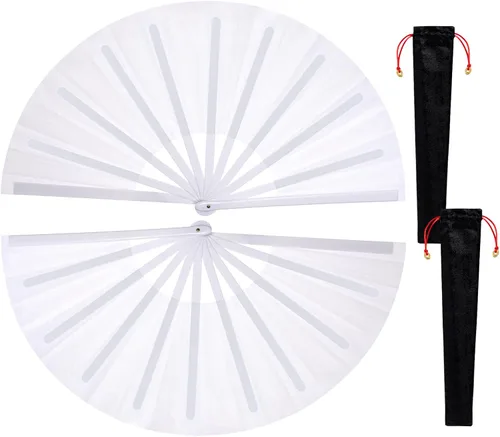 Vista 14 de Nydotd Paquete de 2 ventiladores plegables de mano grandes para fanáticos rave, tela de nailon plegable con funda de soporte para hombres y mujeres
