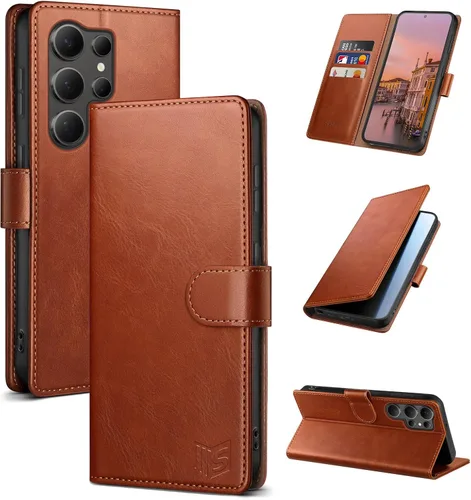 Vista 23 de SUANPOT - Funda para Samsung Galaxy S23 Ultra con bloqueo RFID, tarjetero con funda protectora de PU para teléfono, para mujeres y hombres