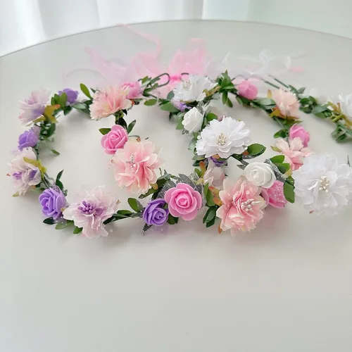 Vista 4 de Vividsun Corona de pelo de boda guirnalda floral corona ajustable rosa flor corona (3 piezas)