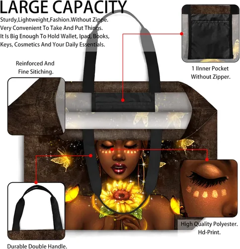 Vista 5 de Bolsos de mano afroamericanos para mujer, bolso de arte negro Afro Black Girl Magic Satchel bolsos para gimnasio, escuela, viajes