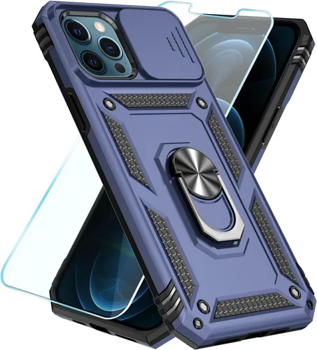 Vista 12 de SunStory Funda compatible con iPhone 12 Pro Max con protector de pantalla HD, cubierta de cámara deslizante y soporte de anillo giratorio