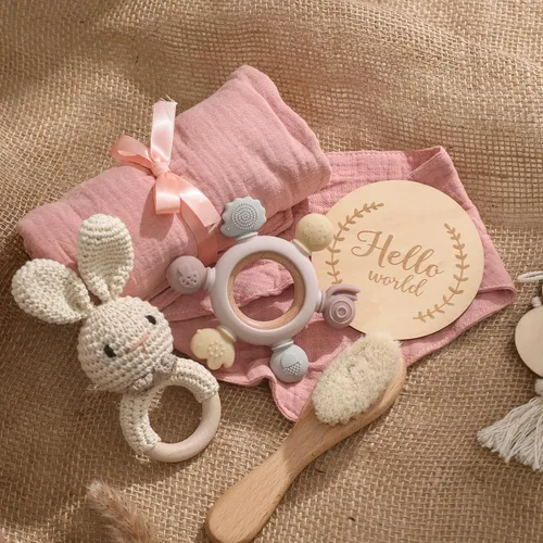 Vista 6 de EERKEOD Set de regalo para bebé recién nacido, juego de baño esencial para bebé recién nacido con manta de bebé, sonajero para bebé, regalo