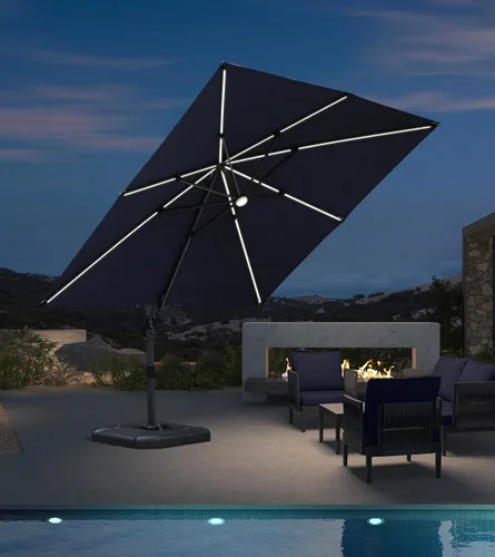 Vista 55 de PURPLE LEAF Sombrilla de patio de 8 pies para exteriores, sombrilla voladiza cuadrada de aluminio con rotación de 360 grados para jardín, terraza