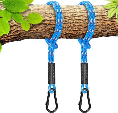 Vista 12 de SELEWARE Correas de hamaca de 2 pies, cuerda de columpio de árbol con mosquetón Kit de extensión beige, fácil instalación, soporta columpios